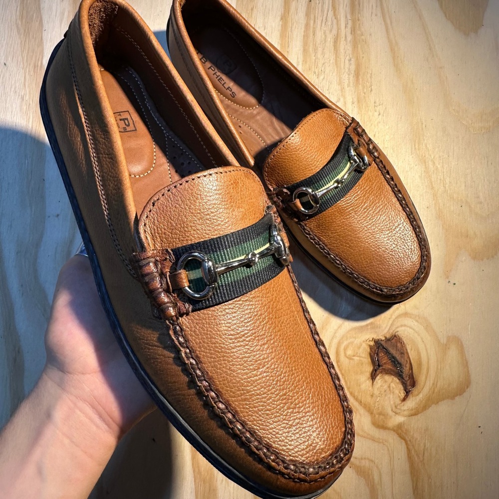 TB Phelps Mens Tan Pebbled Leather Bit Loafers Driving Shoes 712-06 Size 10 M